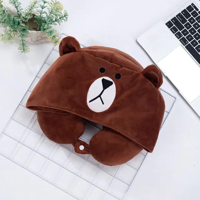 Cute Cartoon Animal Cotton Plush U Shape Neck Travel Hoodie  Dream Tech Sleep