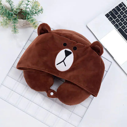 Cute Cartoon Animal Cotton Plush U Shape Neck Travel Hoodie  Dream Tech Sleep