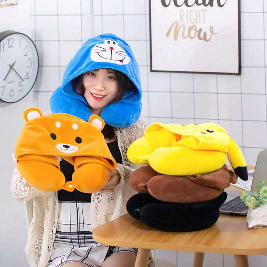 Cartoon Animal Cotton Plush U Shape Neck Travel Hoodie  Dream Tech Sleep