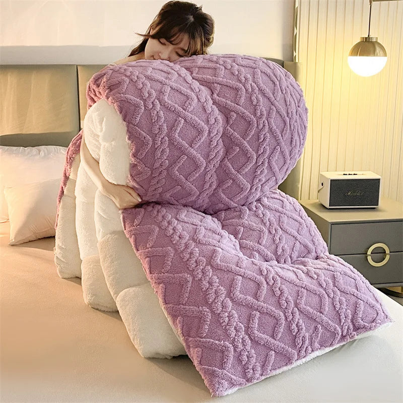 Comfortable double-sided velvet quilt core bedroom velvet thickened blanket home lamb fleece quilt warm quilt core comfortable  My Store