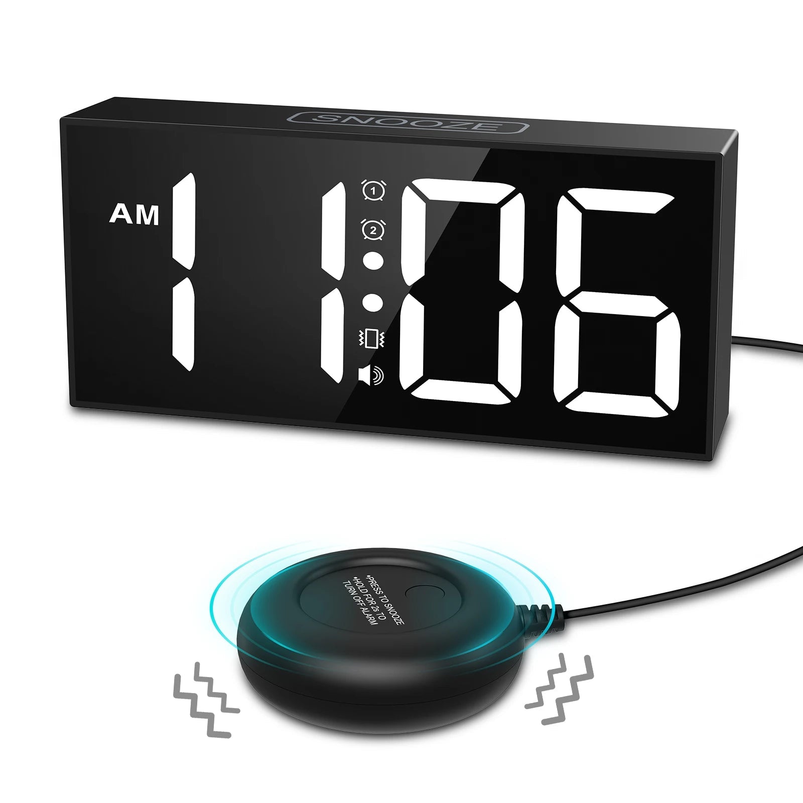 ORIA Vibrating Alarm Clock 7.5'' Large Display LED Clock Loud Alarm Clock with Bed Shaker for Heavy Sleepers Hearing Impaired  Dream Tech Sleep