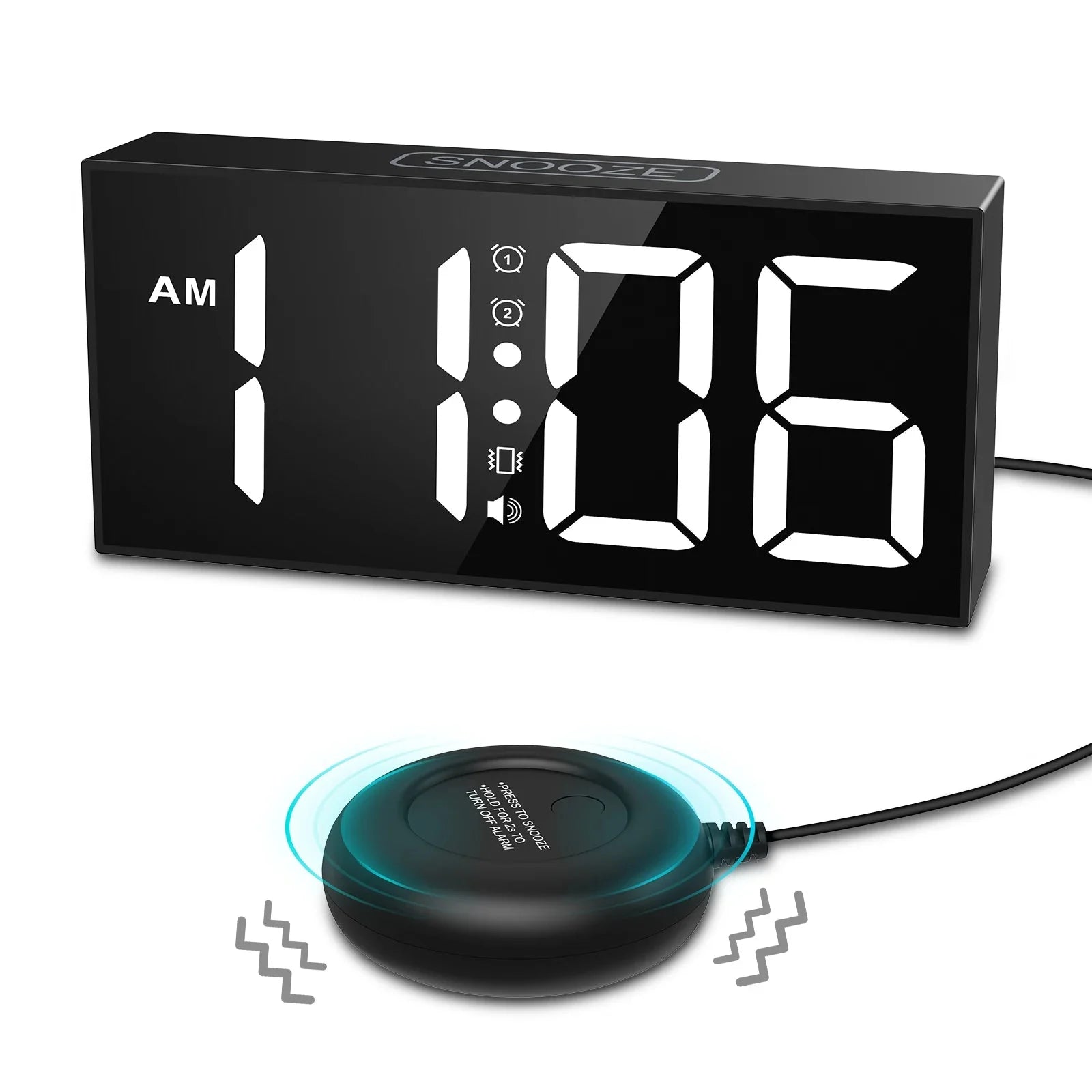 ORIA Vibrating Alarm Clock 7.5'' Large Display LED Clock Loud Alarm Clock with Bed Shaker for Heavy Sleepers Hearing Impaired  Dream Tech Sleep