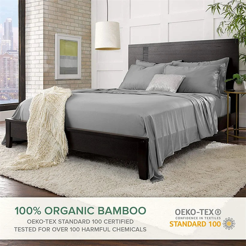 Organic Bamboo Bedding Set | Luxury Cooling Fitted & Flat Sheets, Silky Soft Pillowcase  Dream Tech Sleep