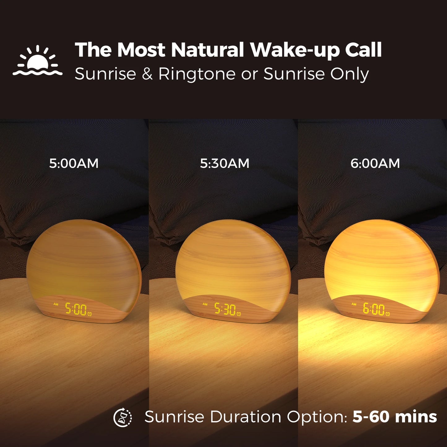 REACHER Wake Up Light Alarm Clock | Sunrise/Sunset, 8 Colors, 26 Sounds  Dream Tech Sleep