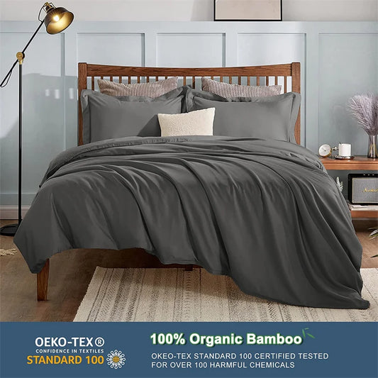Organic Bamboo Bedding Set | Luxury Silky Duvet Cover, Pillowcase for Queen and King Size  Dream Tech Sleep