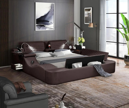 Queen Size Smart Bed, Multifunctional Leather Bed Frame with Massage Recliner/Upholstered Headboard, Modern Luxury Bed Frame  Dream Tech Sleep