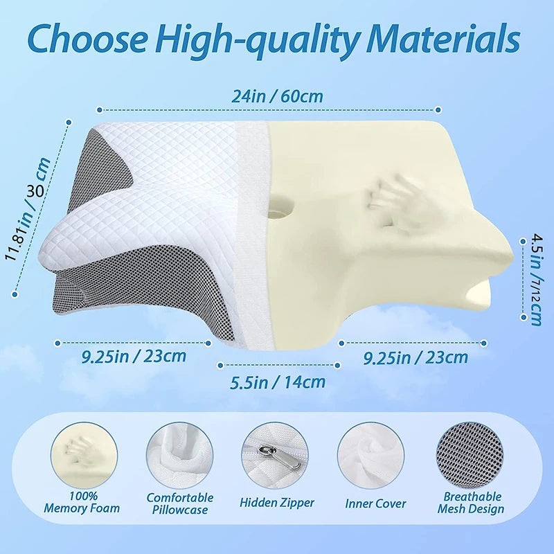 1pc Memory Foam Cervical Pillow, 2 in 1 Ergonomic Contour Orthopedic Pillow for Neck Pain, Contoured Support Pillows,Neck Pillow  Dream Tech Sleep