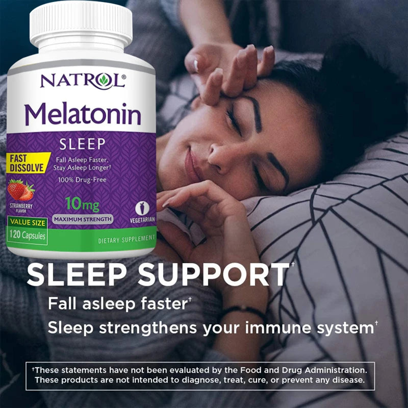 10mg Melatonin Sleep Supplement Solve Sleep Problems Immune Support, Relieve Stress Quick Dissolution Regulate Biological Clock  Dream Tech Sleep