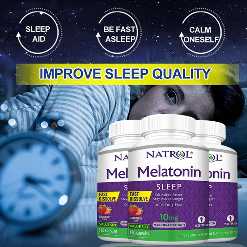 10mg Melatonin Sleep Supplement Solve Sleep Problems Immune Support, Relieve Stress Quick Dissolution Regulate Biological Clock  Dream Tech Sleep