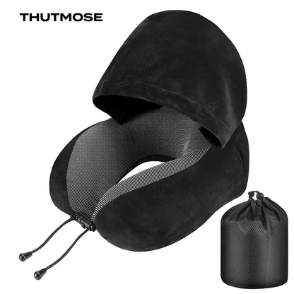THUTMOSE Travel Pillow Velvet Memory Foam Neck Pillow with Hood  Dream Tech Sleep