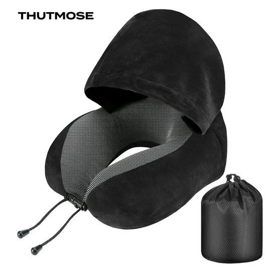THUTMOSE Travel Pillow Velvet Memory Foam Neck Pillow with Hood  Dream Tech Sleep