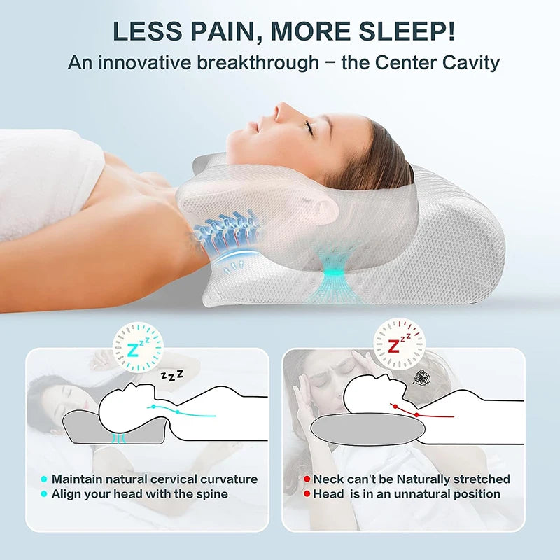 1pc Memory Foam Cervical Pillow, 2 in 1 Ergonomic Contour Orthopedic Pillow for Neck Pain, Contoured Support Pillows,Neck Pillow  Dream Tech Sleep