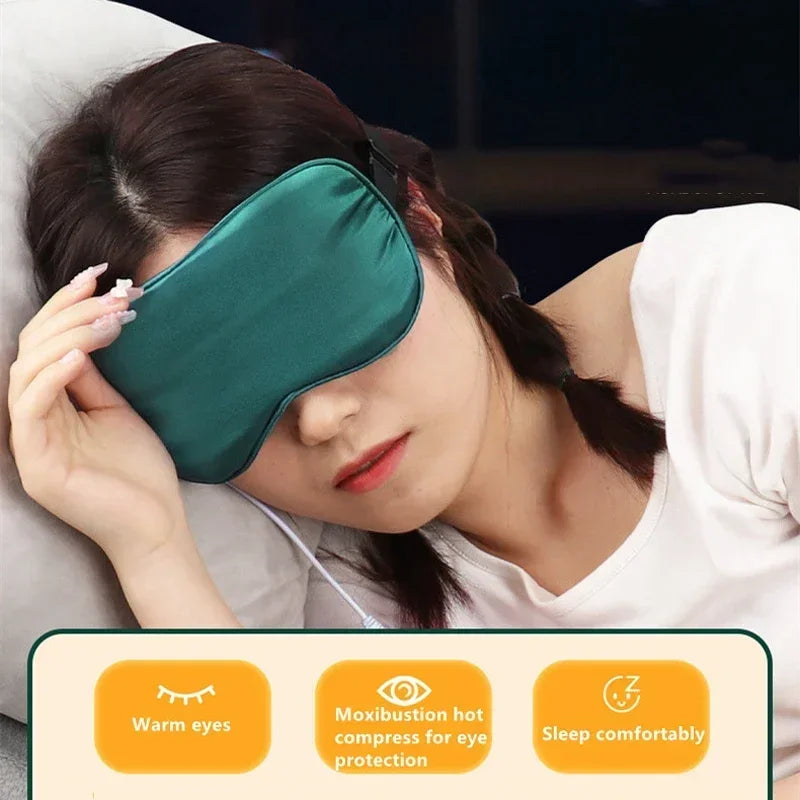 Silk Sleep Mask USB Heated Eye Cover – Warm Compress for Eye Therapy

