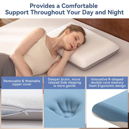 Hcore 1 PC Dual-Sided Core Memory Foam Pillow, Cooling & Cozy Washable Cover for All Seasons Breathable Sleeping, CertiPUR-US  Dream Tech Sleep