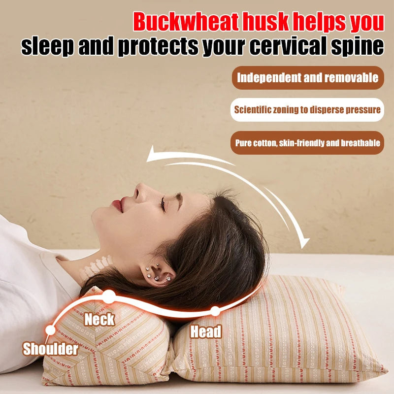 Cervical Protection Buckwheat Pillow Cotton Soft Breathable Neck Pillow Home Sleep Ergonomic Pillow Independent And Removable  My Store