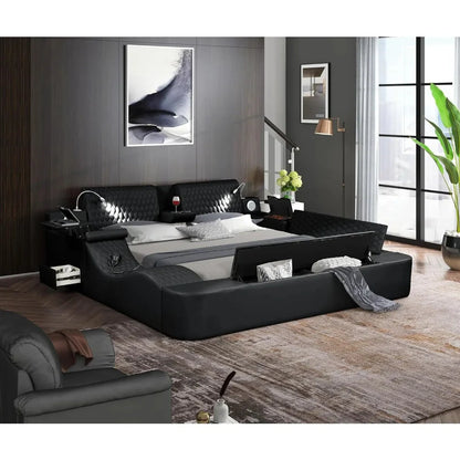 Queen Size Smart Bed, Multifunctional Leather Bed Frame with Massage Recliner/Upholstered Headboard, Modern Luxury Bed Frame  Dream Tech Sleep