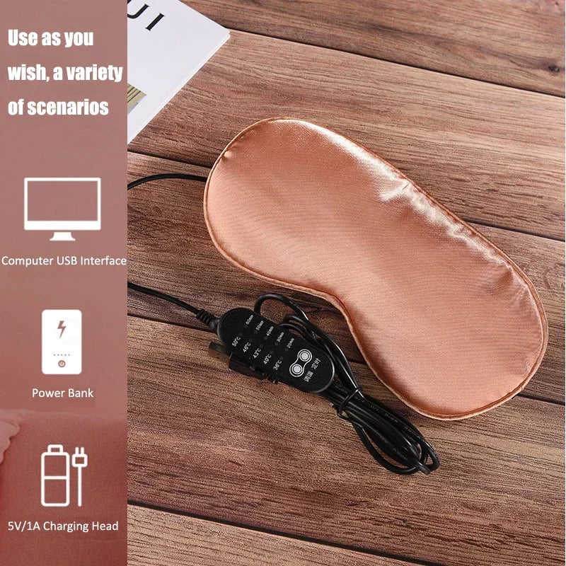 Silk Sleep Mask USB Heated Eye Cover – Warm Compress for Eye Therapy

