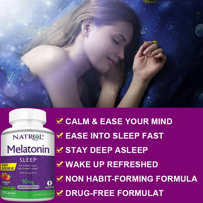 10mg Melatonin Sleep Supplement Solve Sleep Problems Immune Support, Relieve Stress Quick Dissolution Regulate Biological Clock  Dream Tech Sleep