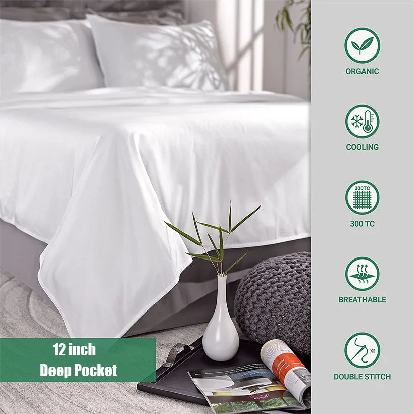 Organic Bamboo Bedding Set | Luxury Cooling Fitted & Flat Sheets, Silky Soft Pillowcase  Dream Tech Sleep