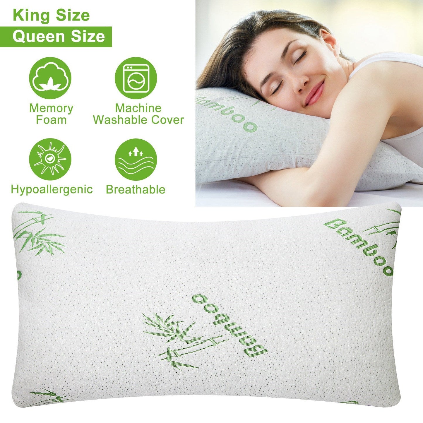 Bamboo Memory Foam Pillow With Washable Pillowcase  Dream Tech Sleep