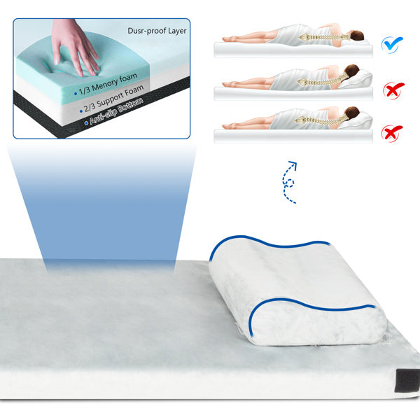 75 X 25 X 3in Memory Foam Short Plush Bed Grey Camping Mattress With Storage Bag With Pillow  Dream Tech Sleep