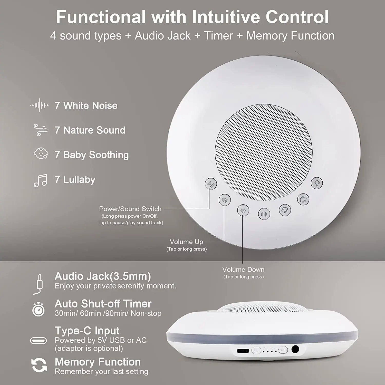 USB Rechargeable Baby White Noise Machine - Portable Sleep Aid  Dream Tech Sleep