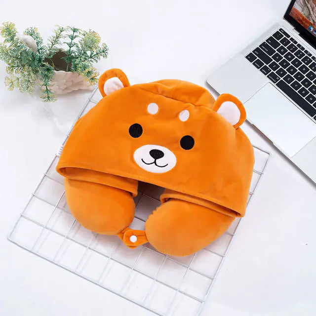 Cute Cartoon Animal Cotton Plush U Shape Neck Travel Hoodie  Dream Tech Sleep