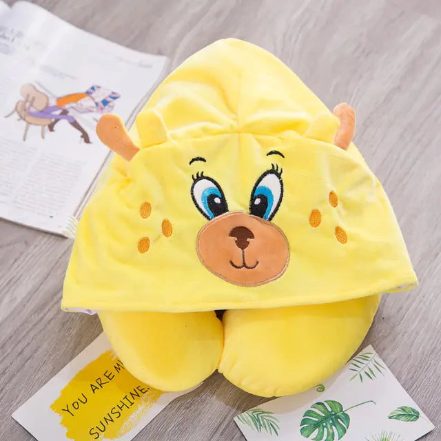 Cute Cartoon Animal Cotton Plush U Shape Neck Travel Hoodie  Dream Tech Sleep